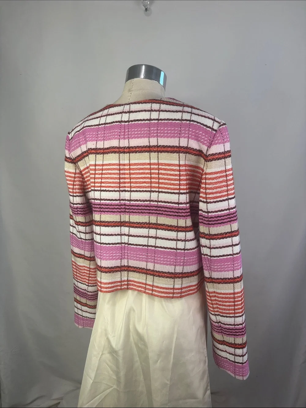 NWT ANN TAYLOR PINK STRIPED CROPPED JACKET - Picture 6 of 9
